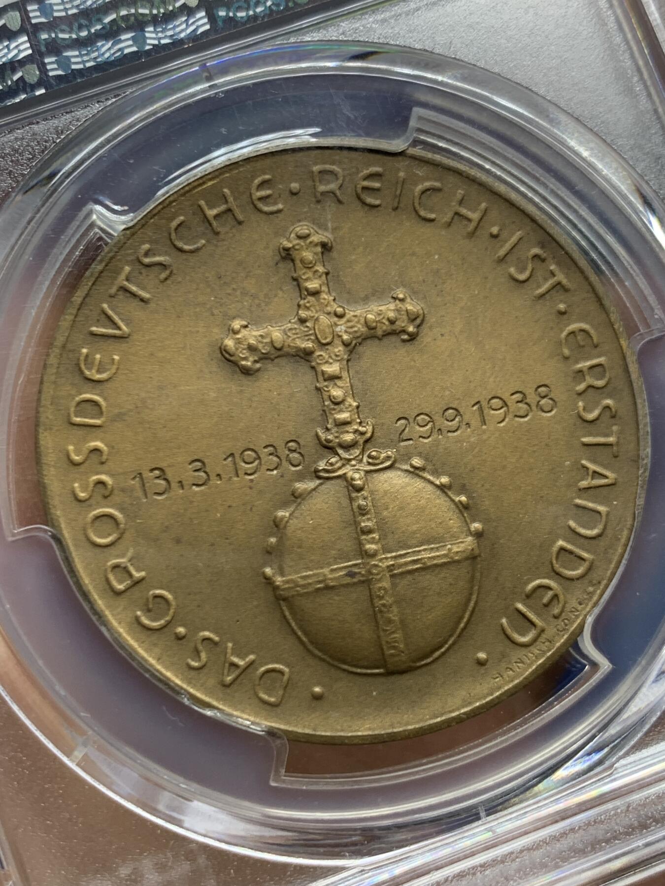 《竞宝斋》第464场 周日，周一，周二，3场连拍 （全场包邮）欢迎送拍 PCGS SP64 德国1938年吞并奥地利纪念铜章，铜章高分比银章少见