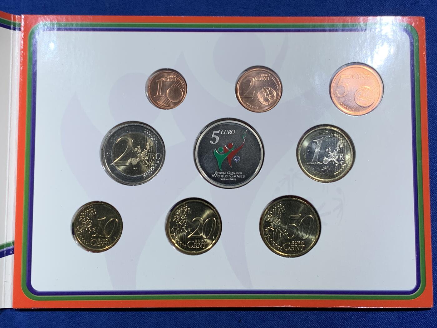 《竞宝斋》第464场 周日，周一，周二，3场连拍 （全场包邮）欢迎送拍 爱尔兰2003年特奥会纪念套币，含八枚流通硬币和一枚5欧纪念币，克书编号MS12，书价高