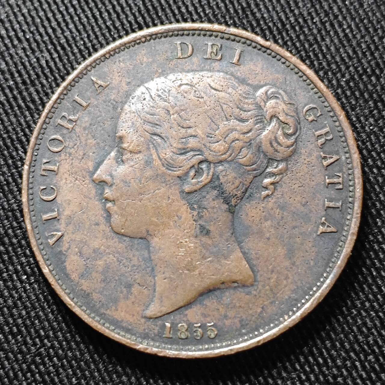 KK钱币收藏小铺  第399期  百期特拍（四拍之三）2月预留时间 周末发货  1855英国维多利亚女王1便士铜币