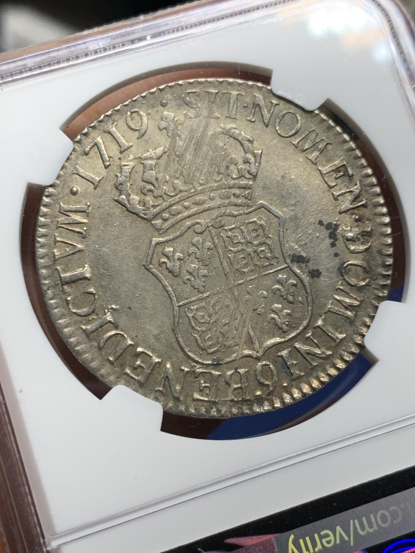 《竞宝斋》第464场 周日，周一，周二，3场连拍 （全场包邮）欢迎送拍 NGC UNC 法国1719年路易十五埃居 儿童版 9少见小厂RENNES铸造 稀有度R2 UNC未流通状态