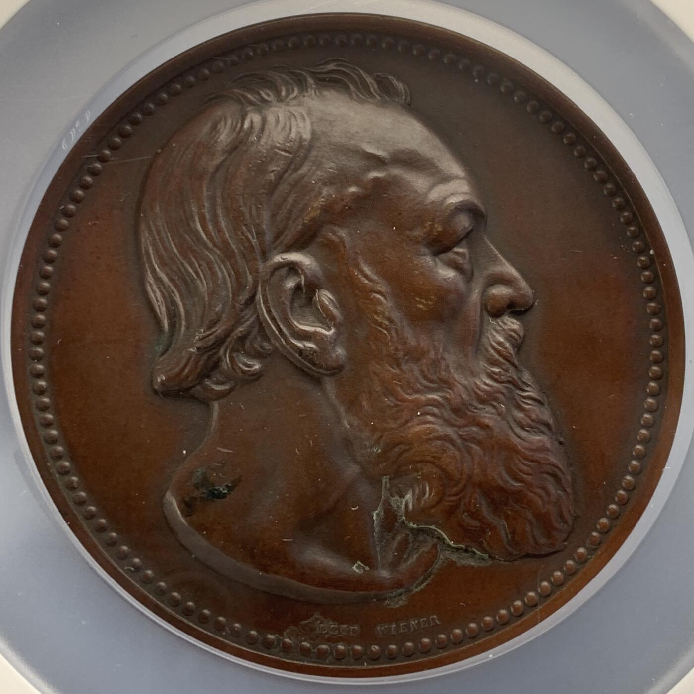 掌中浮雕-藏着的欧洲第052场 1881年比利时著名作家纪念铜章，60mm