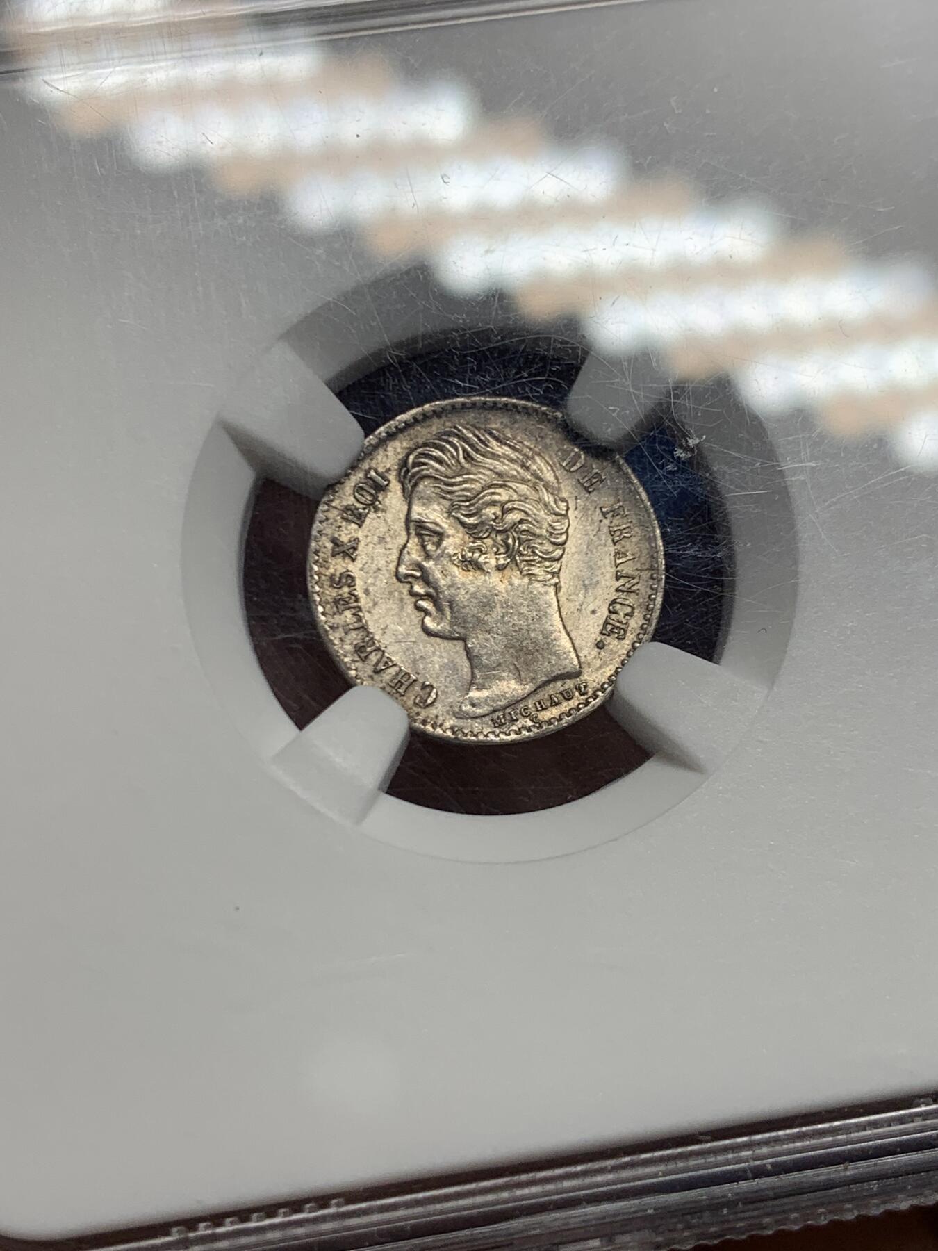 《竞宝斋》第464场 周日，周一，周二，3场连拍 （全场包邮）欢迎送拍 NGC MS61 法国 1830A 1/4法郎