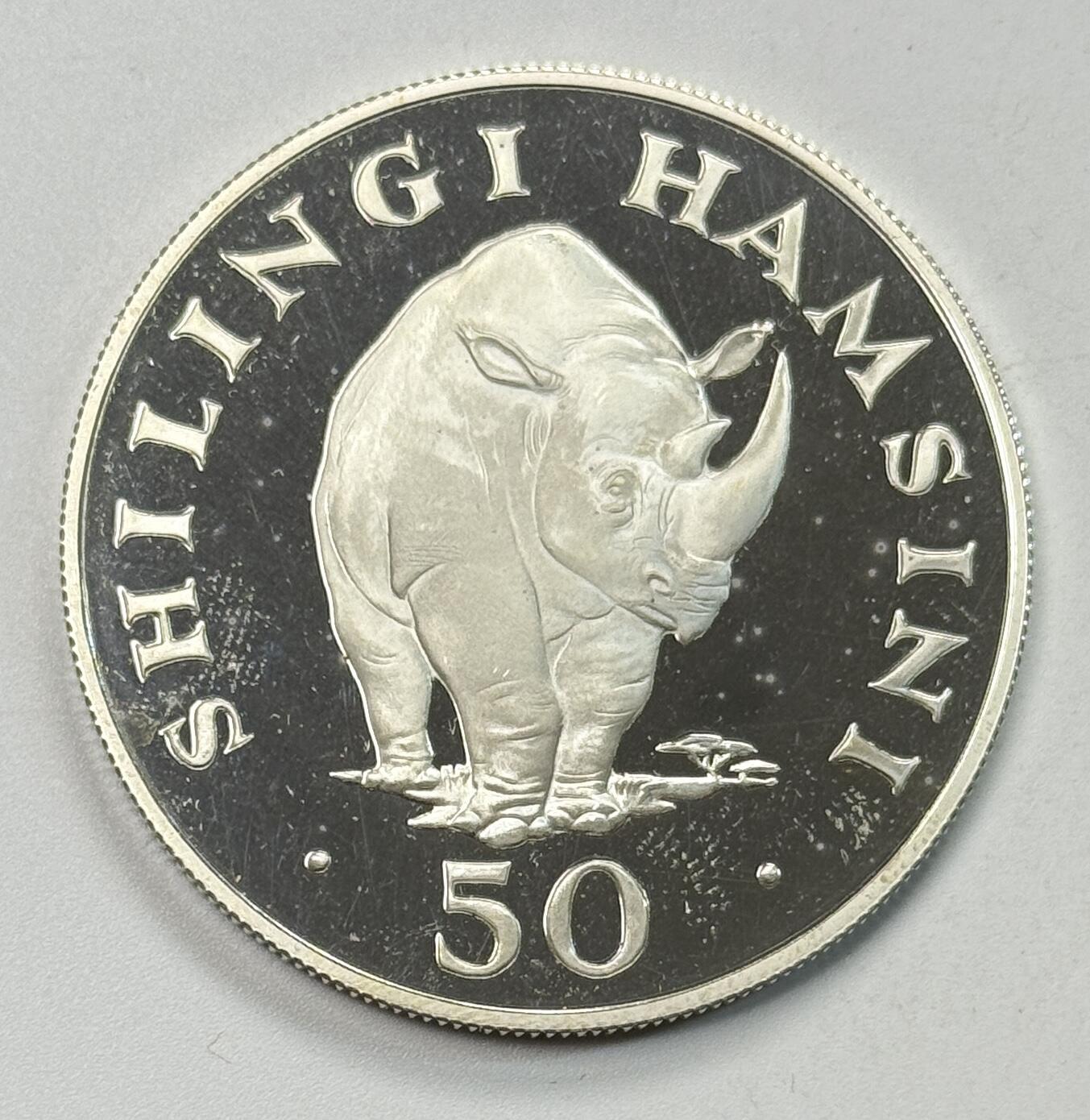S&S Numismatic世界钱币-拍卖 第120期  坦桑尼亚1974年 保护野生动物-黑犀牛 50先令精制纪念银币 35克925银