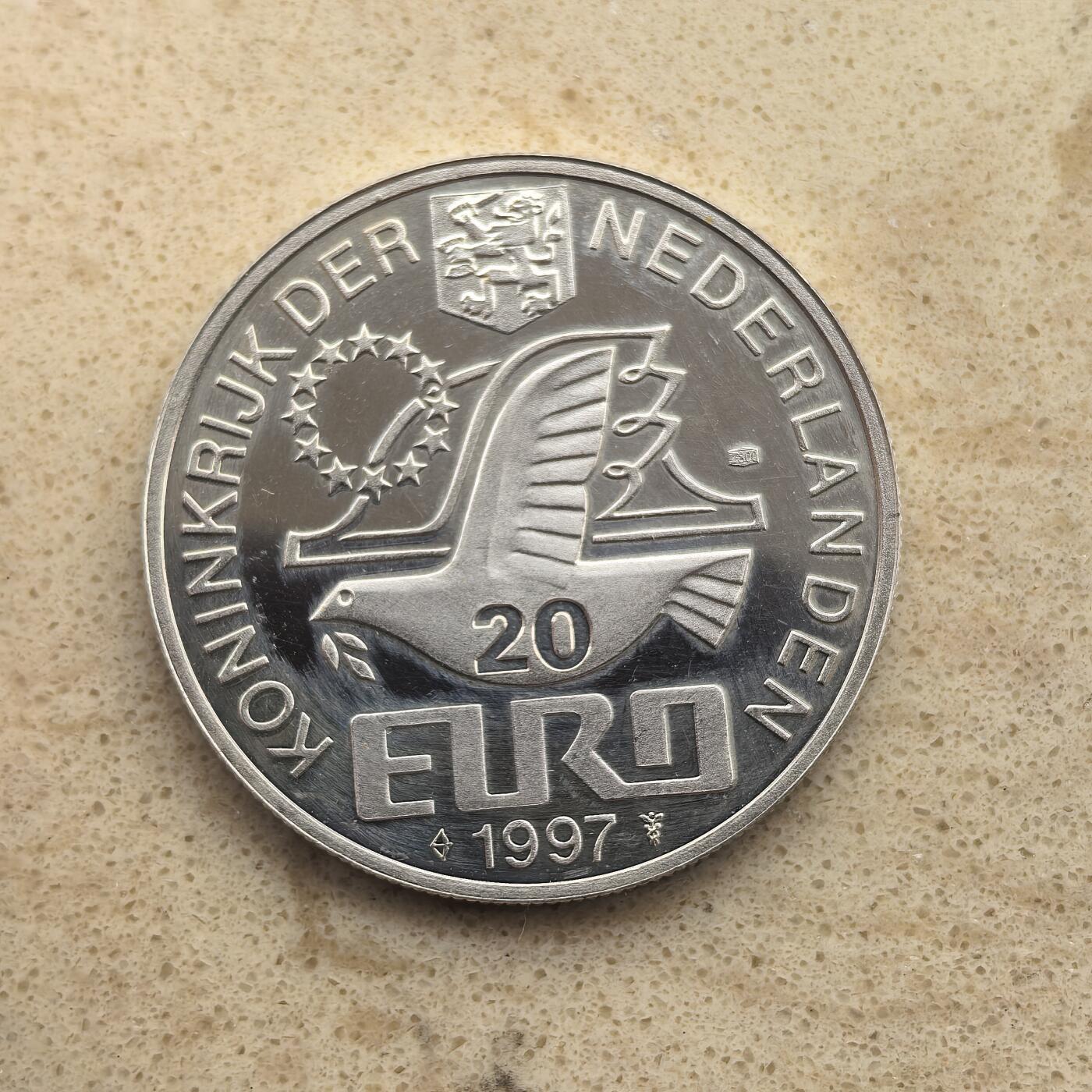 道一币馆币章第一百六十五场 荷兰1997著名诗人胡夫特逝世350周年20欧元银币  15g 800s