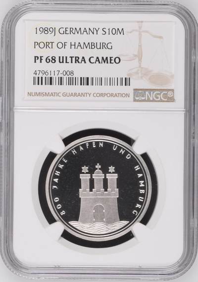 S&S Numismatic世界钱币-拍卖 第120期  - 德国1989年 汉堡港800周年 10马克精制纪念银币 15.5克625银 NGC PF68UC
