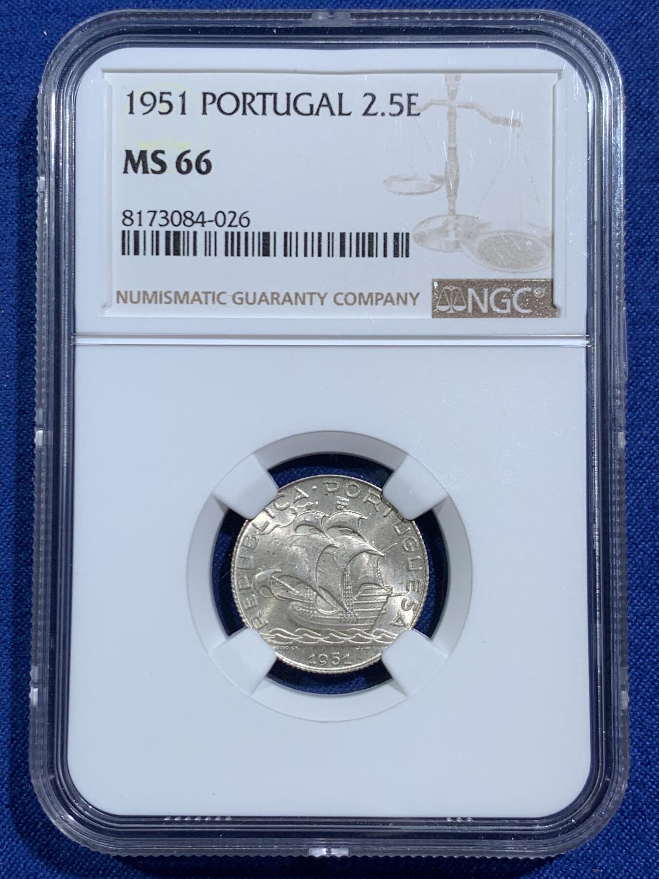 《竞宝斋》第464场 周日，周一，周二，3场连拍 （全场包邮）欢迎送拍 三枚一组 NGC MS65-66 葡萄牙帆船10E/5E/2.5E银币