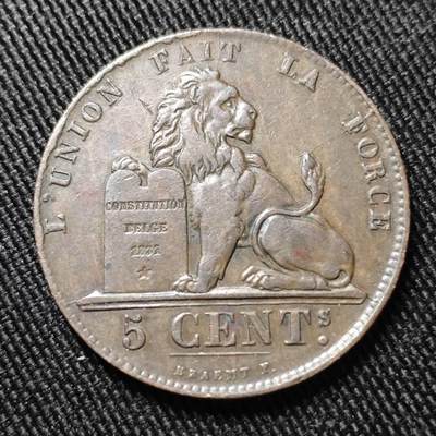 KK钱币收藏小铺  第399期  百期特拍（四拍之三）2月预留时间 周末发货 -  1857年 比利时5分铜币 少见面值