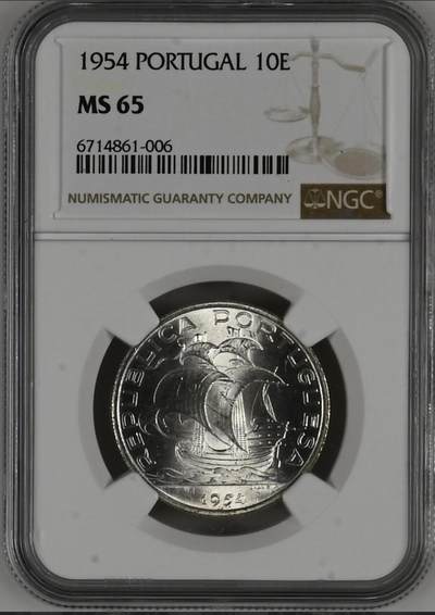 S&S Numismatic世界钱币-拍卖 第120期  - 葡萄牙1954年10埃斯库多银币 NGC MS65   12.5克680银
