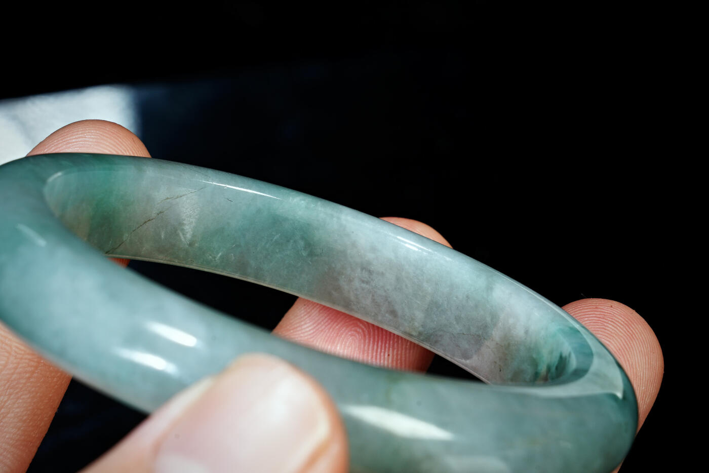 上海都达杂项专场十九（全场包邮） 天然冰晴种飘绿花翡翠（A货）手镯90-6