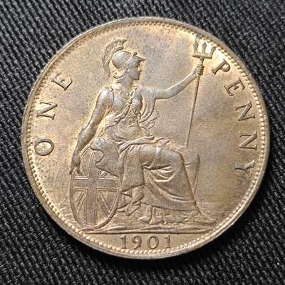 KK钱币收藏小铺  第399期  百期特拍（四拍之三）2月预留时间 周末发货 -  1901英国维多利亚女王 披纱1便士铜币 好品 