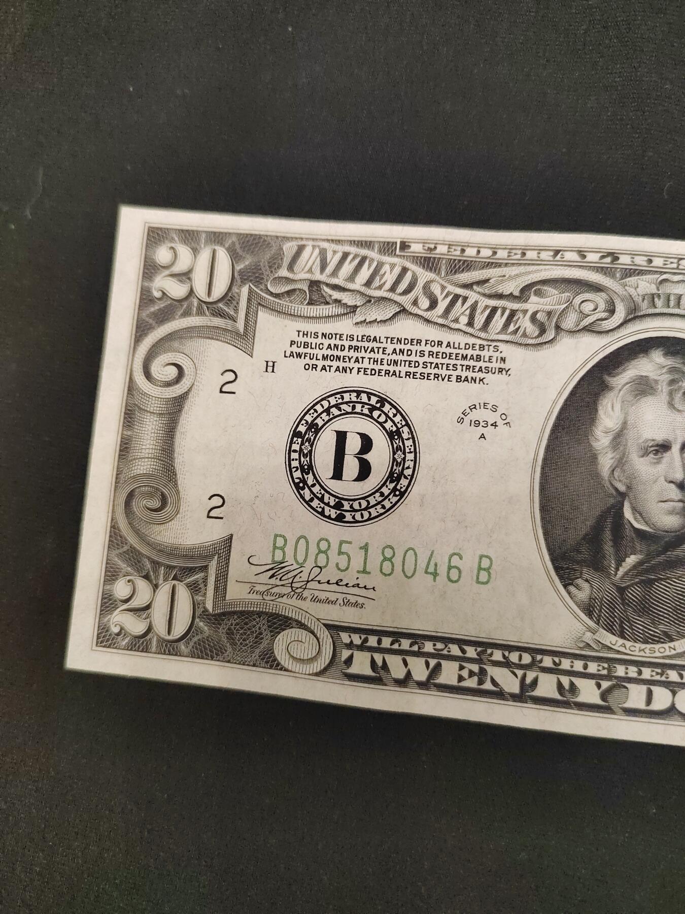 1934年20美元，刀拆品