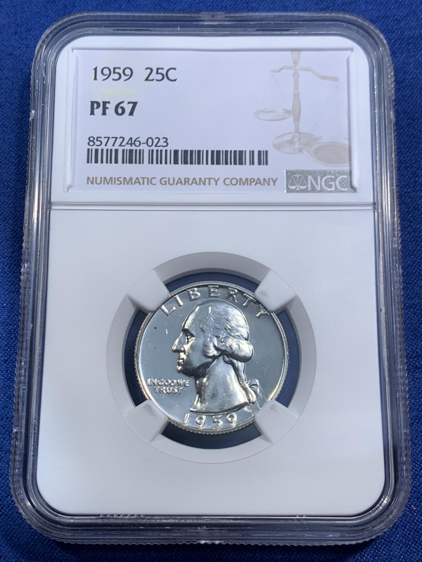 《竞宝斋》第464场 周日，周一，周二，3场连拍 （全场包邮）欢迎送拍 NGC PF67 美国1959年华盛顿25分精制银币