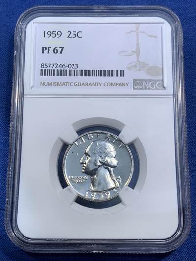 《竞宝斋》第464场 周日，周一，周二，3场连拍 （全场包邮）欢迎送拍 - NGC PF67 美国1959年华盛顿25分精制银币