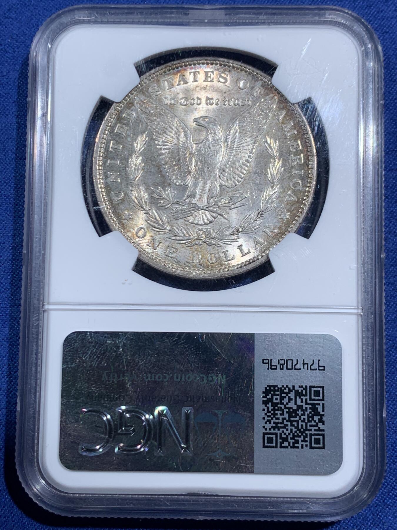 《竞宝斋》第464场 周日，周一，周二，3场连拍 （全场包邮）欢迎送拍 NGC AU58 美国1896年摩根一美元银币