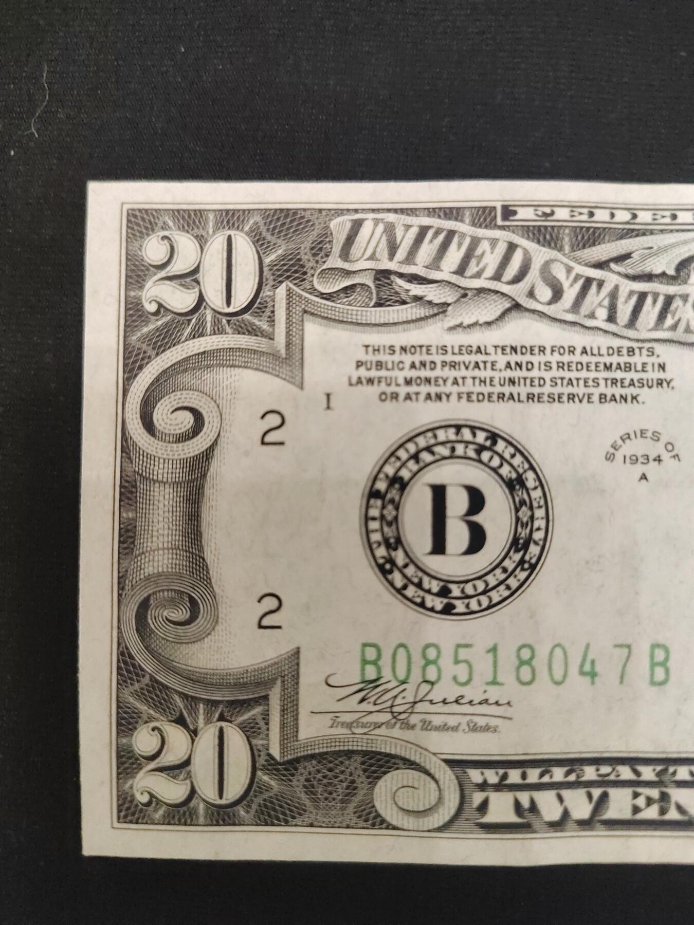 1934年20美元，刀拆品