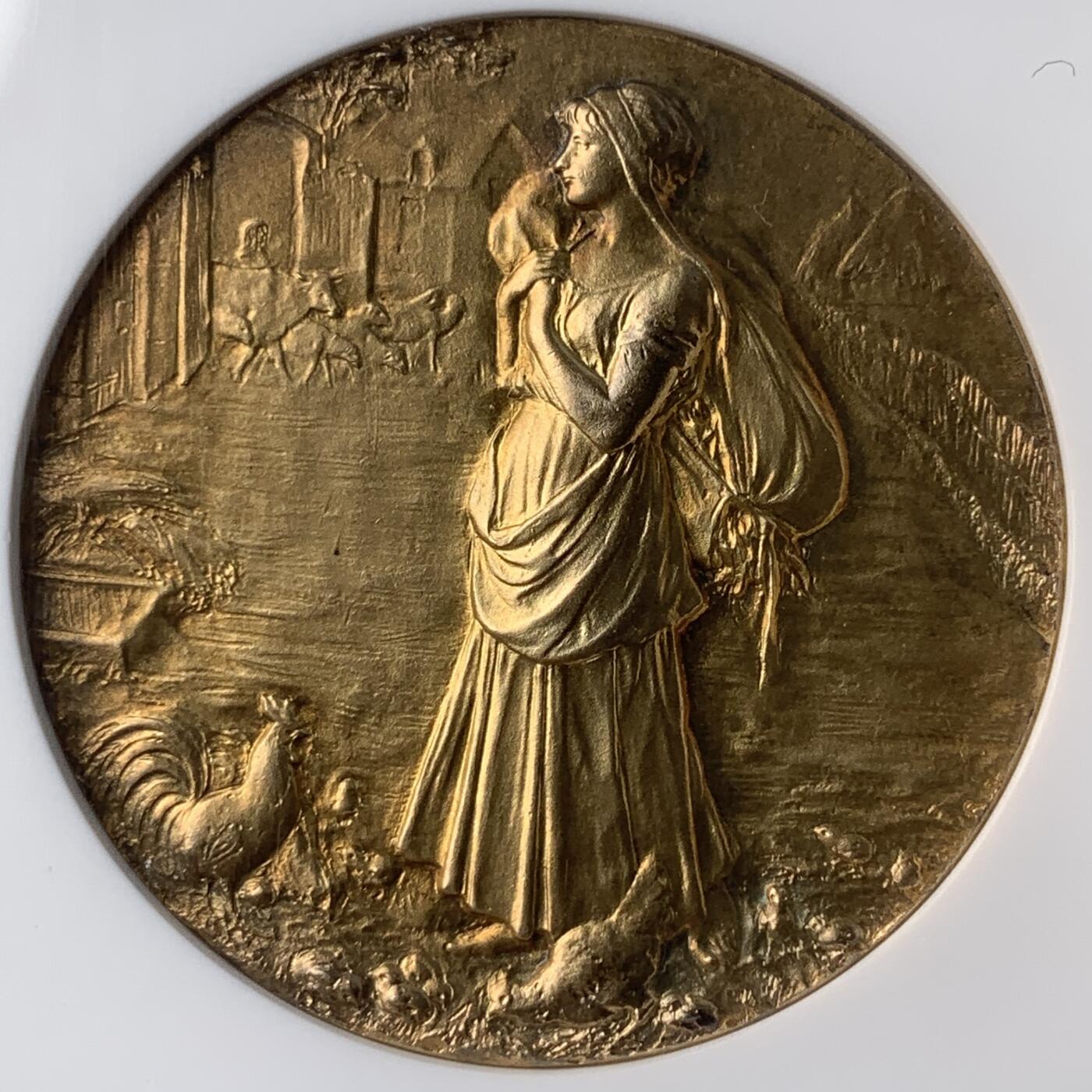 掌中浮雕-藏着的欧洲第052场 NGC MS64 : 法国农业竞赛委员会镀金银章，42mm