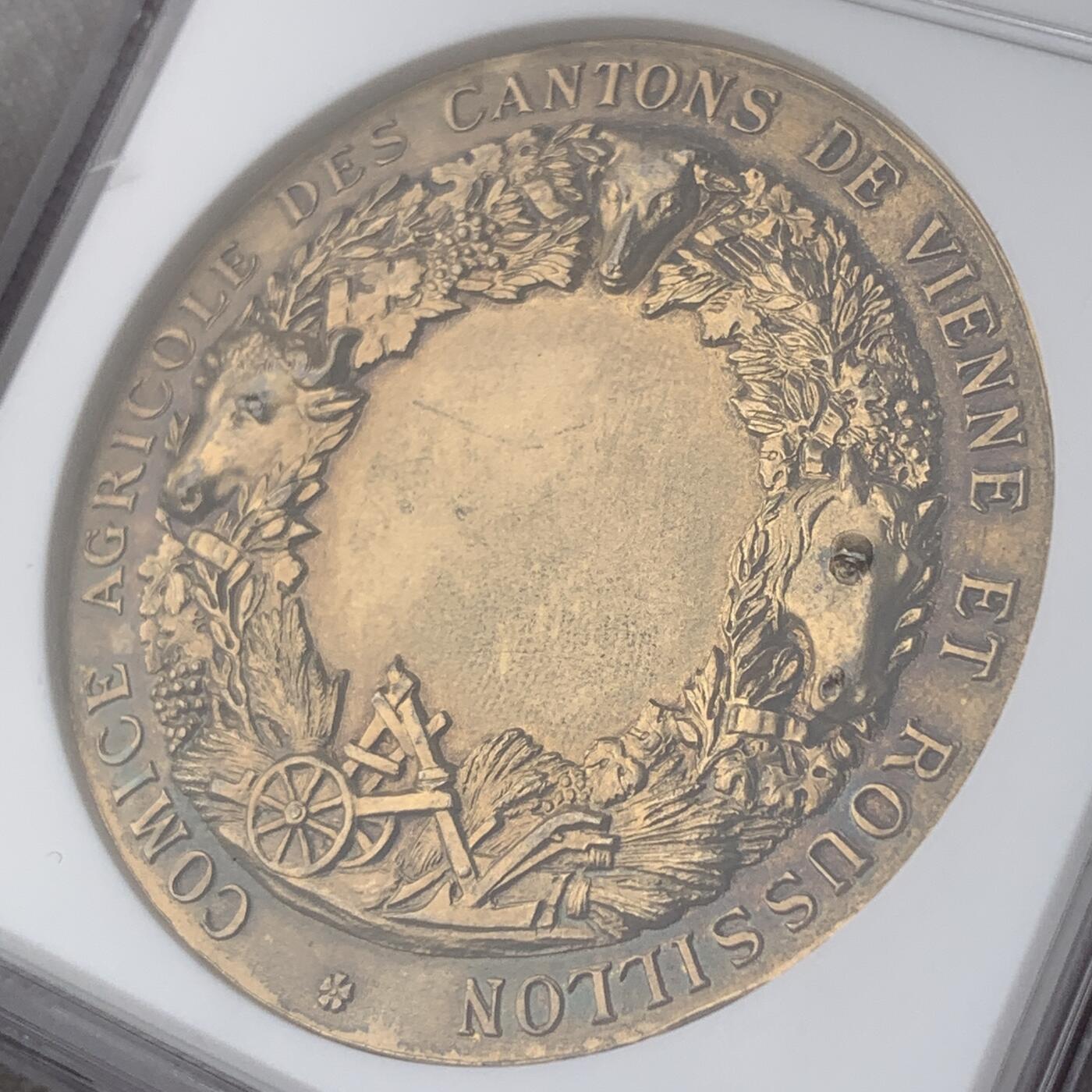 掌中浮雕-藏着的欧洲第052场 NGC MS64 : 法国农业竞赛委员会镀金银章，42mm