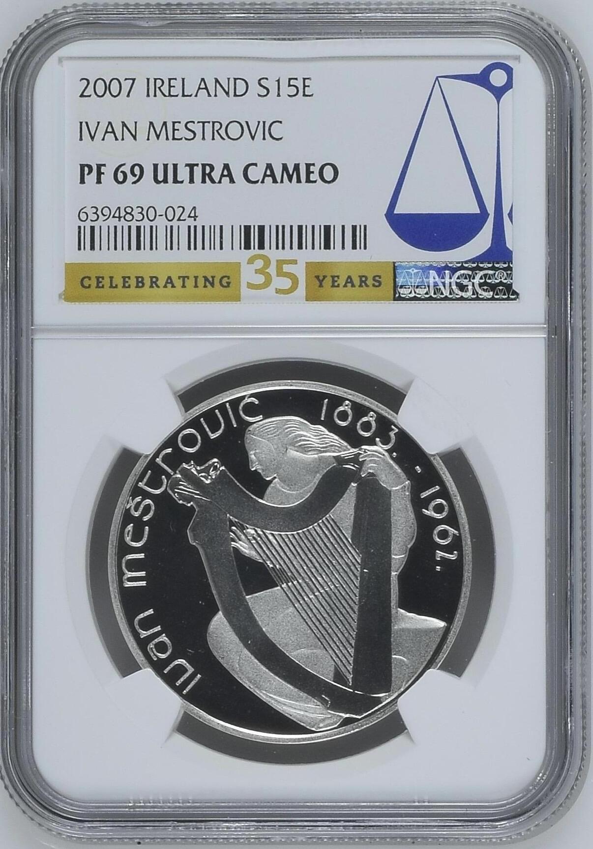 S&S Numismatic世界钱币-拍卖 第120期  爱尔兰2007年 《抱竖琴的女孩》15欧元精制纪念银币 24克925银 NGC PF69UC 35周年纪念版标签