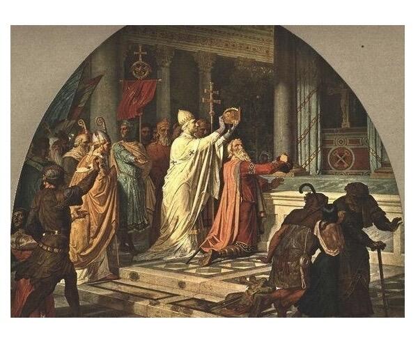 德国查理曼大帝加冕仪式 高浮雕精制彩色大镀银章 40MM