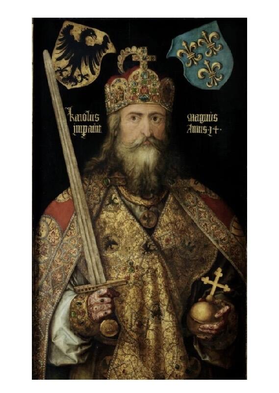 德国查理曼大帝加冕仪式 高浮雕精制彩色大镀银章 40MM