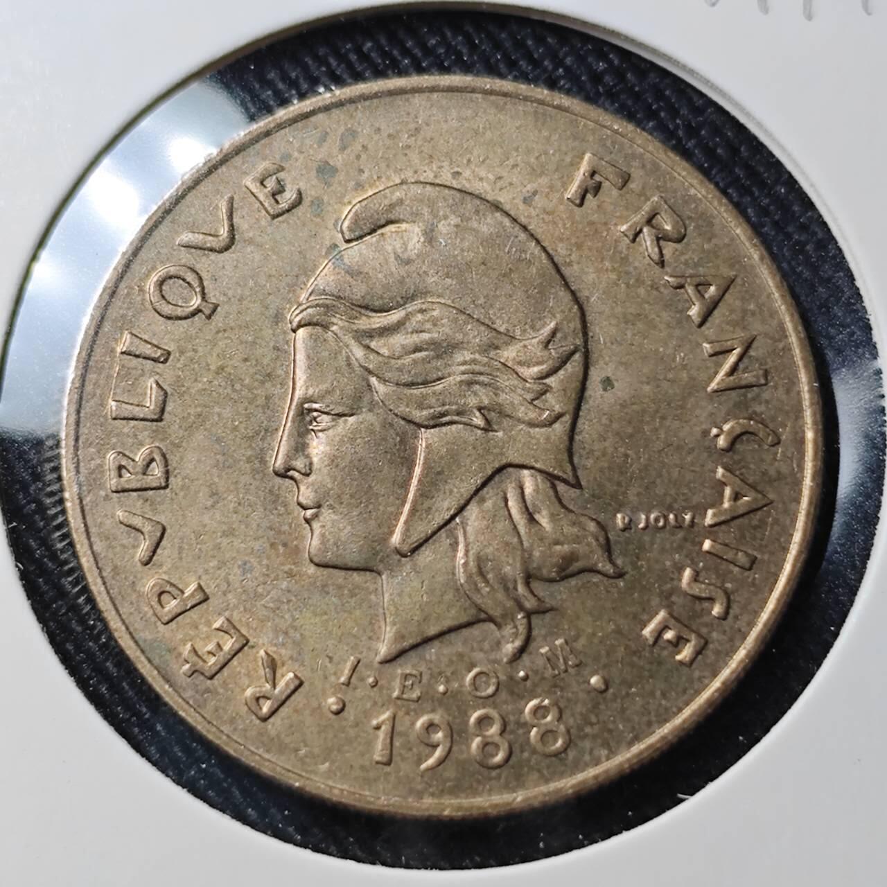 KK钱币收藏小铺  第391期  2月预留时间 周末发货 1988 法属波利尼西亚100法郎
