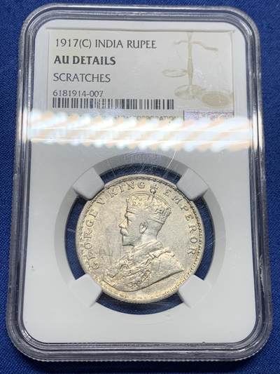《竞宝斋》第464场 周日，周一，周二，3场连拍 （全场包邮）欢迎送拍 - NGC AUD 印度1917年乔治五世1卢比银币