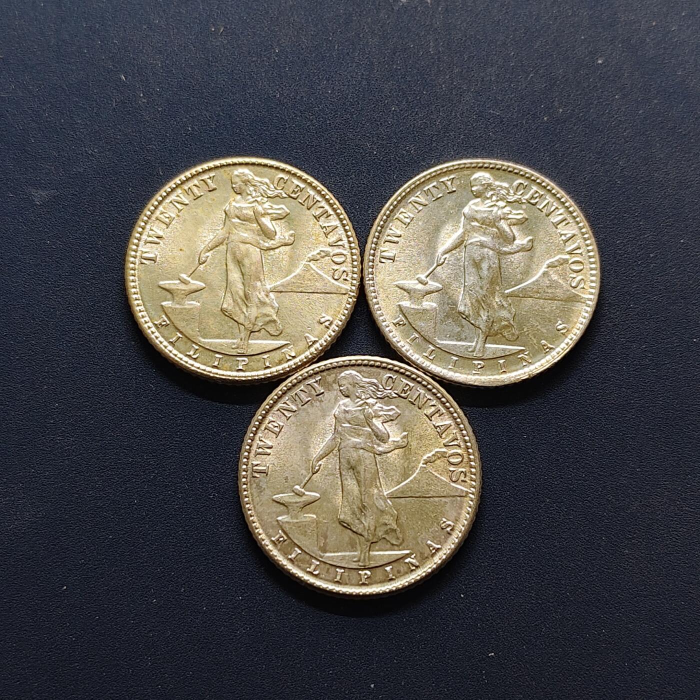 【全场包邮】纯粹捡漏拍500场-持续更新中 美属菲律宾1945年20分银币3枚一组【21毫米4克75%】