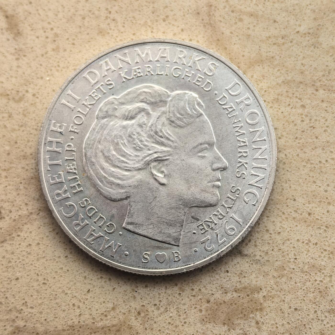 道一币馆币章第一百六十五场 丹麦1972年玛格丽特女王登基10克朗纪念银币  20.4g 800s