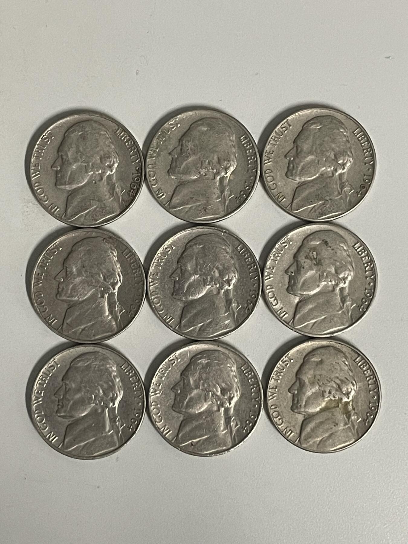 2026年第21场各国散币拍卖（总第171场） 美国1964年5美分9枚