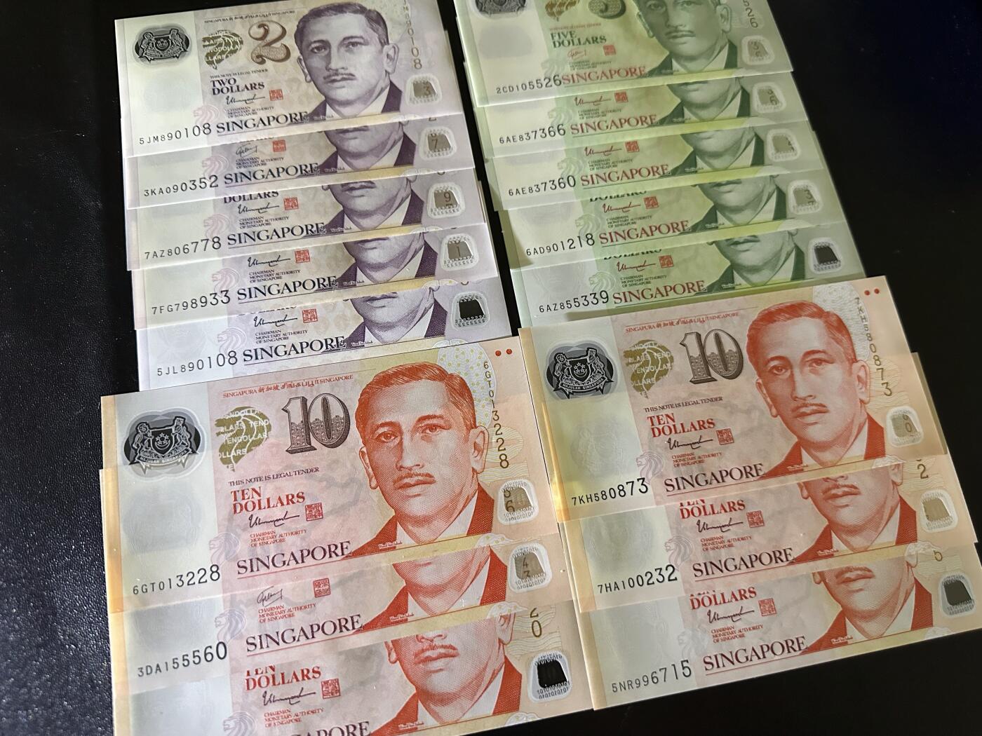 《外钞收藏家》第六百零八期（精选场）（本平台长期征集拍品、欢迎藏友们联系合作） 新加坡人像版塑料钞2、5、10元 16张一起 全新UNC