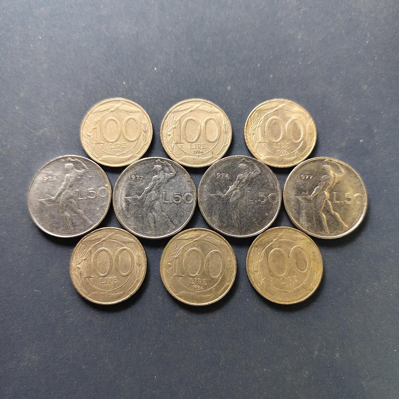 【全场包邮】纯粹捡漏拍500场-持续更新中 意大利各年份50/100里拉散币10枚一组