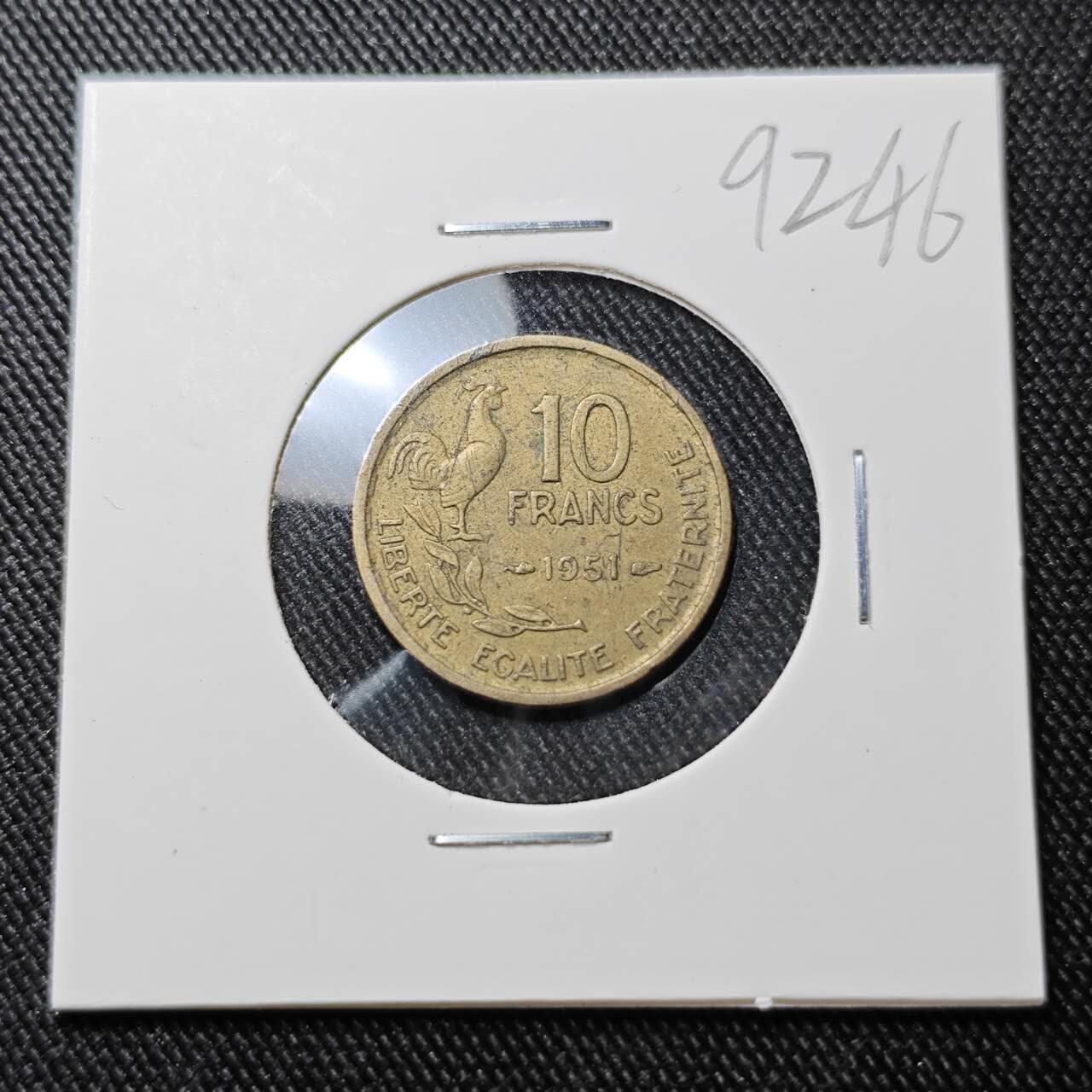 KK钱币收藏小铺  第392期  2月预留时间 周末发货  1951法国10法郎