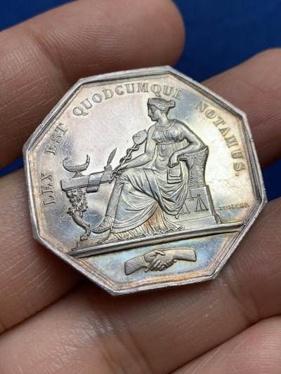 《竞宝斋》第465场 周日，周一，周二，3场连拍 （全场包邮）欢迎送拍 - 法国八角银章，波尔多公证人，17.98g，33.7mm，蜜蜂边铭