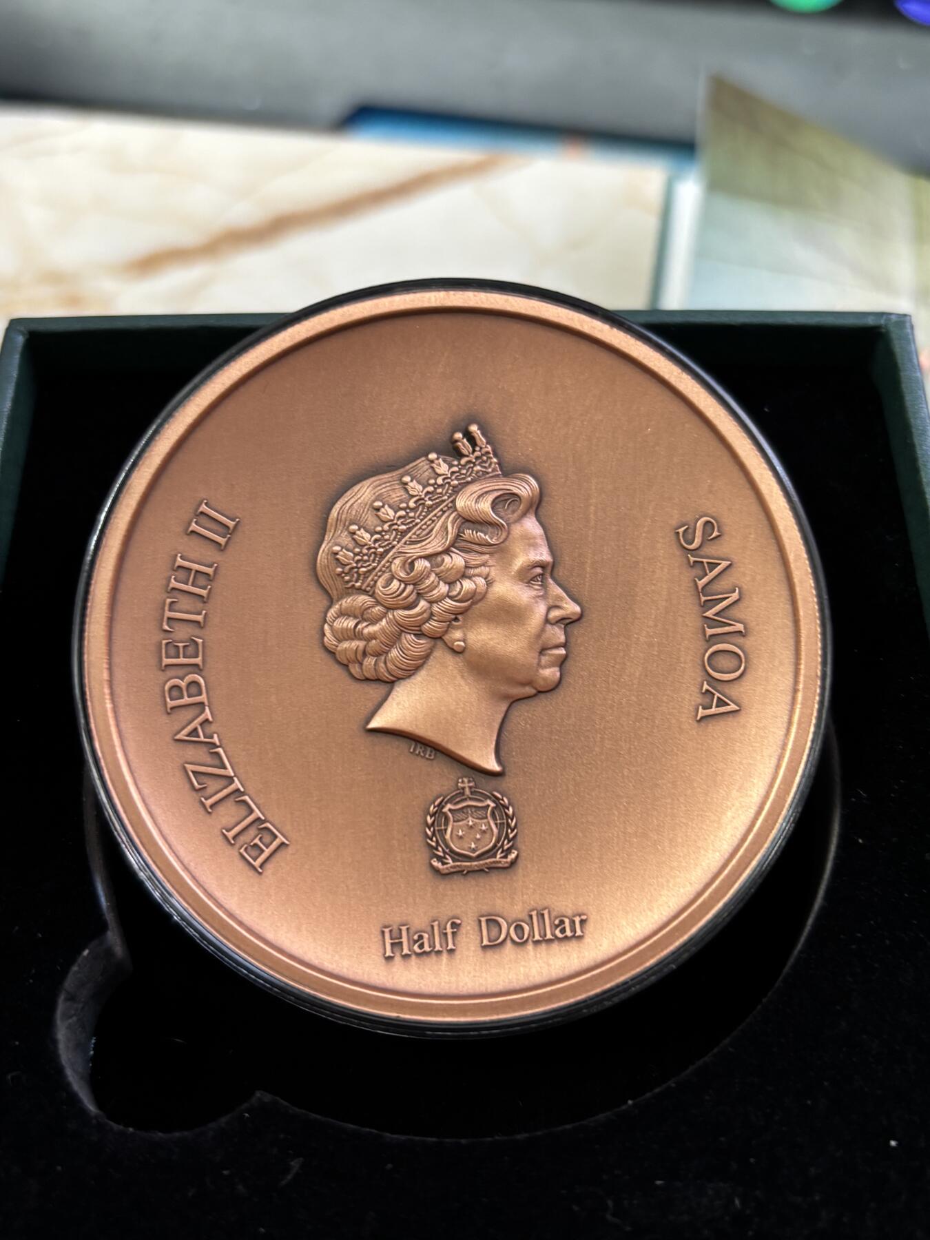 第190期拍卖 萨摩亚2020年半元仿古凹面铜币 海吉雅-健康与卫生的女神，其名称是英语