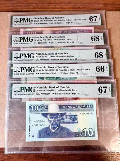 【Blue Auction】世界纸币精拍第782期——18级TOP拍卖/信誉/品质/专业/高效💫 -  【一组5张 首发冠606倒置小号全同套】纳米比亚 1993-96年10-200元 动物套 PMG68EPQ-66EPQ