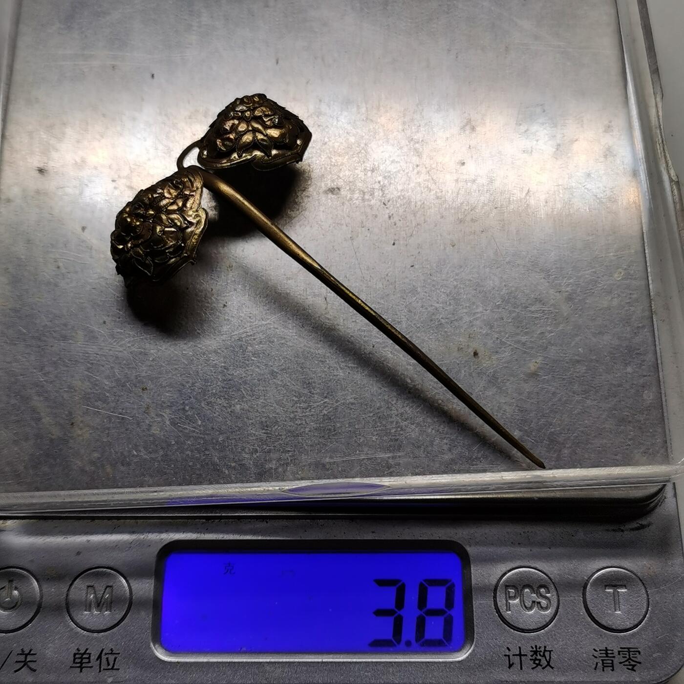 杂件专场98期 清代老银鎏金发簪，金水足