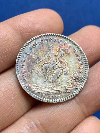 《竞宝斋》第465场 周日，周一，周二，3场连拍 （全场包邮）欢迎送拍 - 法国1731年路易十五头像皇家宝藏银质代币，7.36g，28.9mm