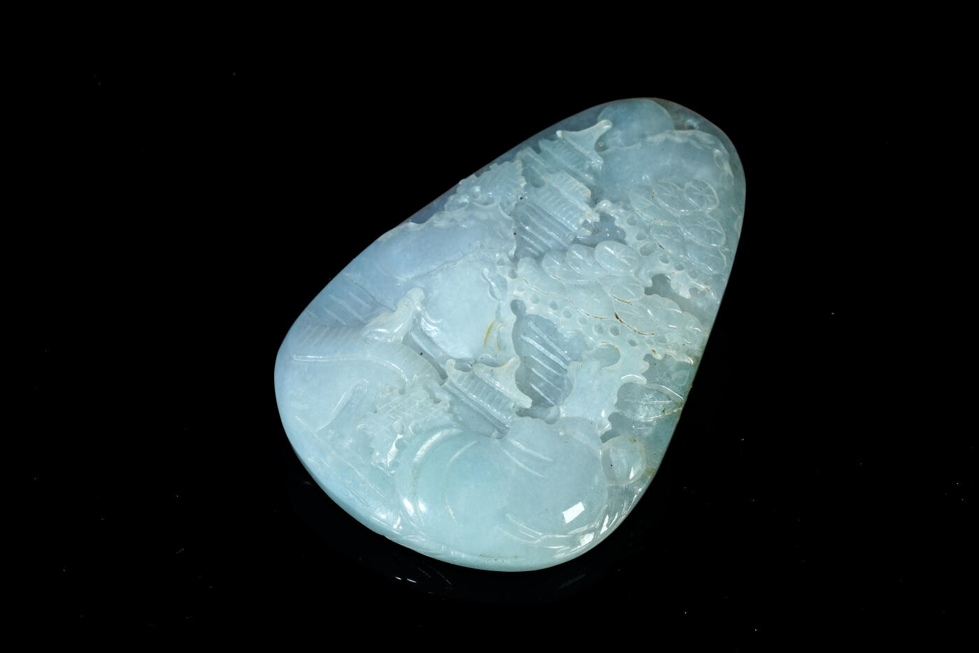 上海都达杂项专场十九（全场包邮） 天然冰糯种翡翠（A货）精雕《松壑清音》挂件90-16