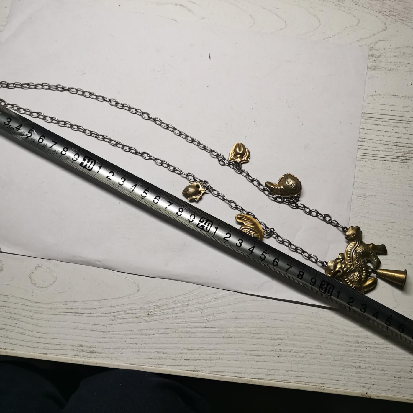 杂件专场98期 清代老银链，老银鎏金麒麟