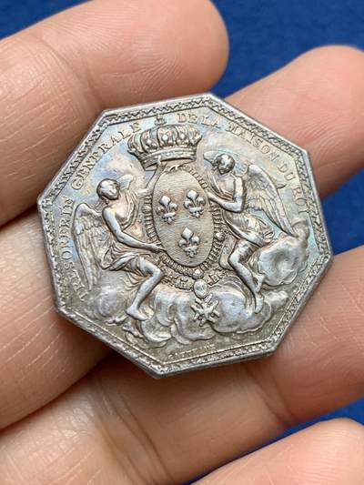 《竞宝斋》第465场 周日，周一，周二，3场连拍 （全场包邮）欢迎送拍 - 法国1784年路易十六头像国王宫廷的财政大臣八角银质代币，14.00g，31.8mm，早期无边铭