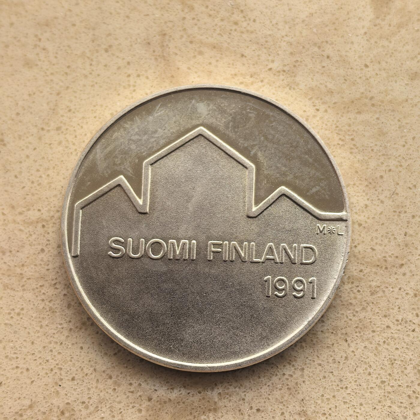 道一币馆币章第一百六十五场 芬兰1991年世界冰球锦标赛100马克银币     24g  830s