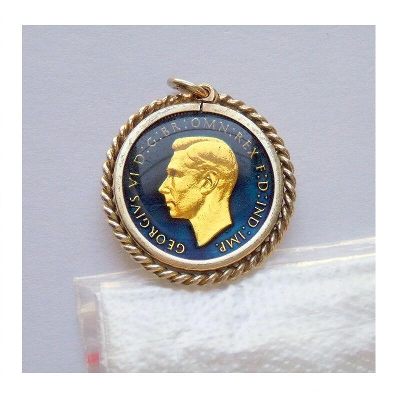 纯手工 英国二战1942年 乔治六世珐琅彩镀金高浮雕精制币章吊坠 25MM