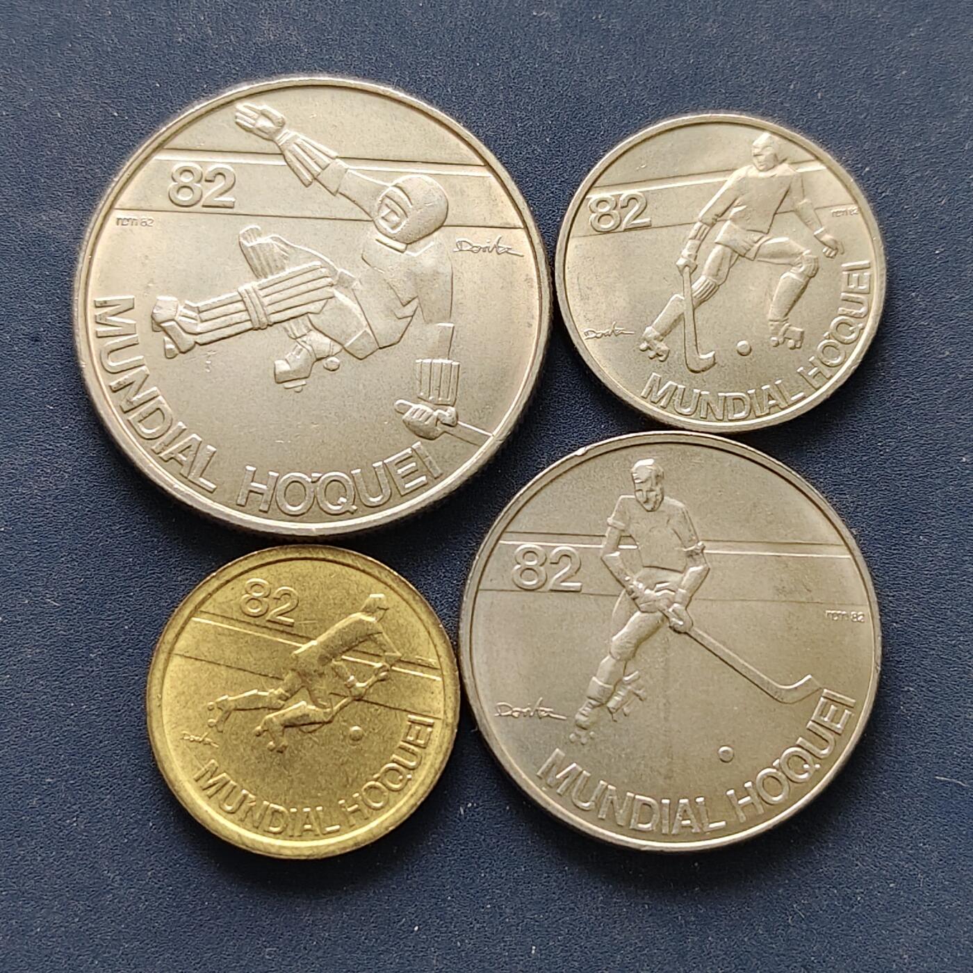 【全场包邮】纯粹捡漏拍500场-持续更新中 葡萄牙1982年世界滚轴曲棍球赛纪念币4枚套币