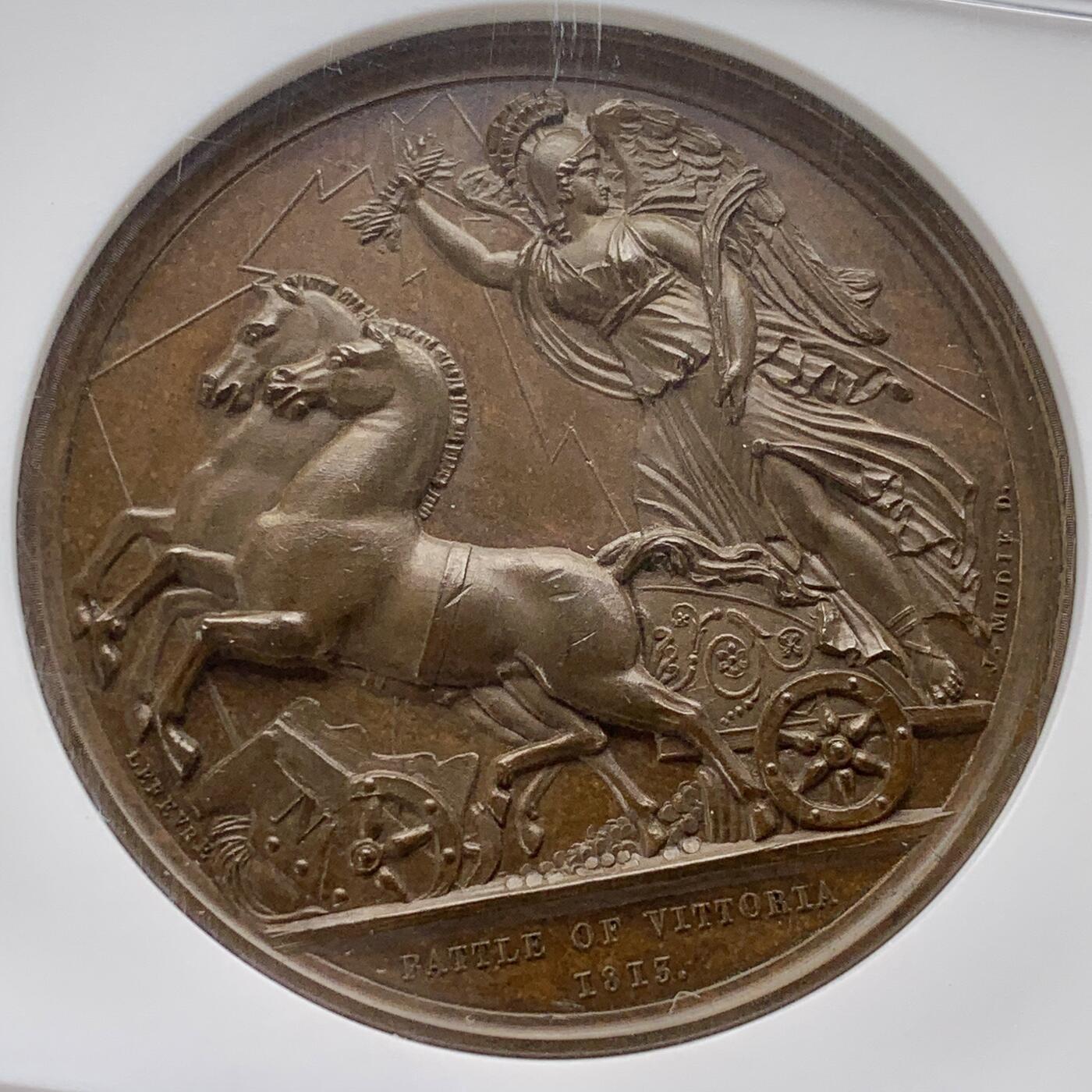掌中浮雕-藏着的欧洲第052场 NGC MS64 : 1813年英国维多利亚战役纪念铜章，41mm，图案精美
