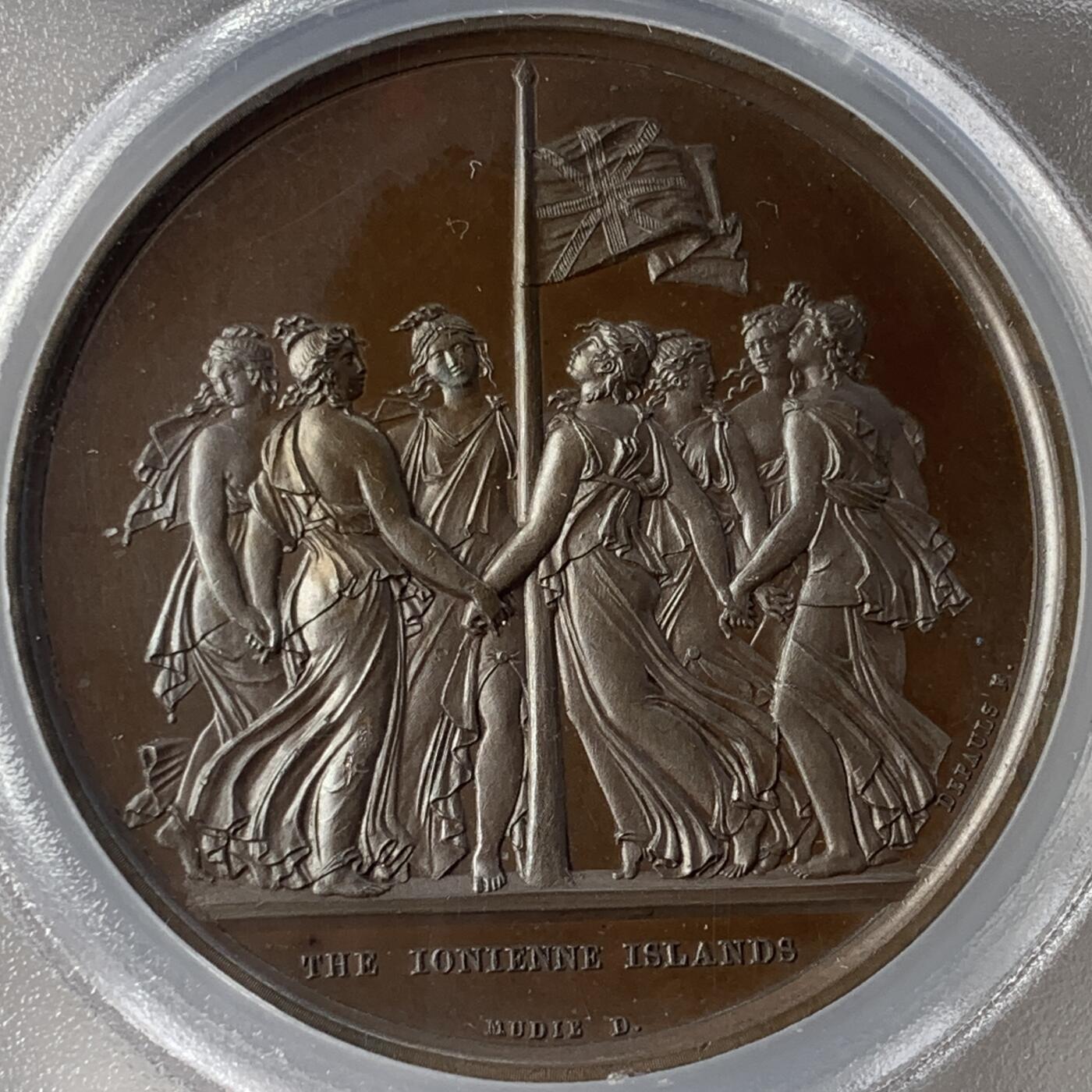 掌中浮雕-藏着的欧洲第052场 PCGS SP64  : 1817年英属爱奥尼亚岛宪法铜章，  41mm