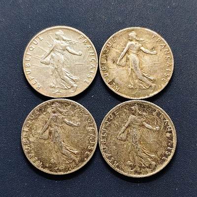 【全场包邮】纯粹捡漏拍500场-持续更新中 - 法国1916-1917年播种女神50分银币4枚一组【18.1毫米2.5克83.5%】