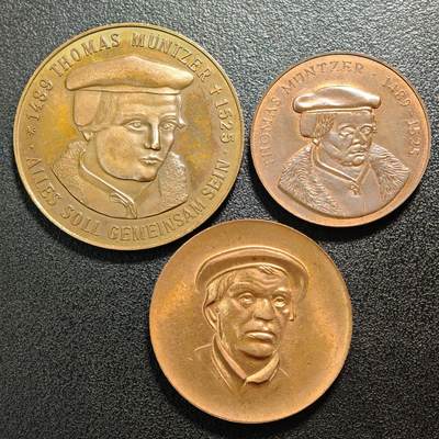 【德藏】世界币章拍卖第164期（拍品征集中~欢迎藏友联系） - 3枚一组 1975年 德国平民宗教改革家托马斯·闵采尔纪念铜章 详细尺寸请看拍品介绍