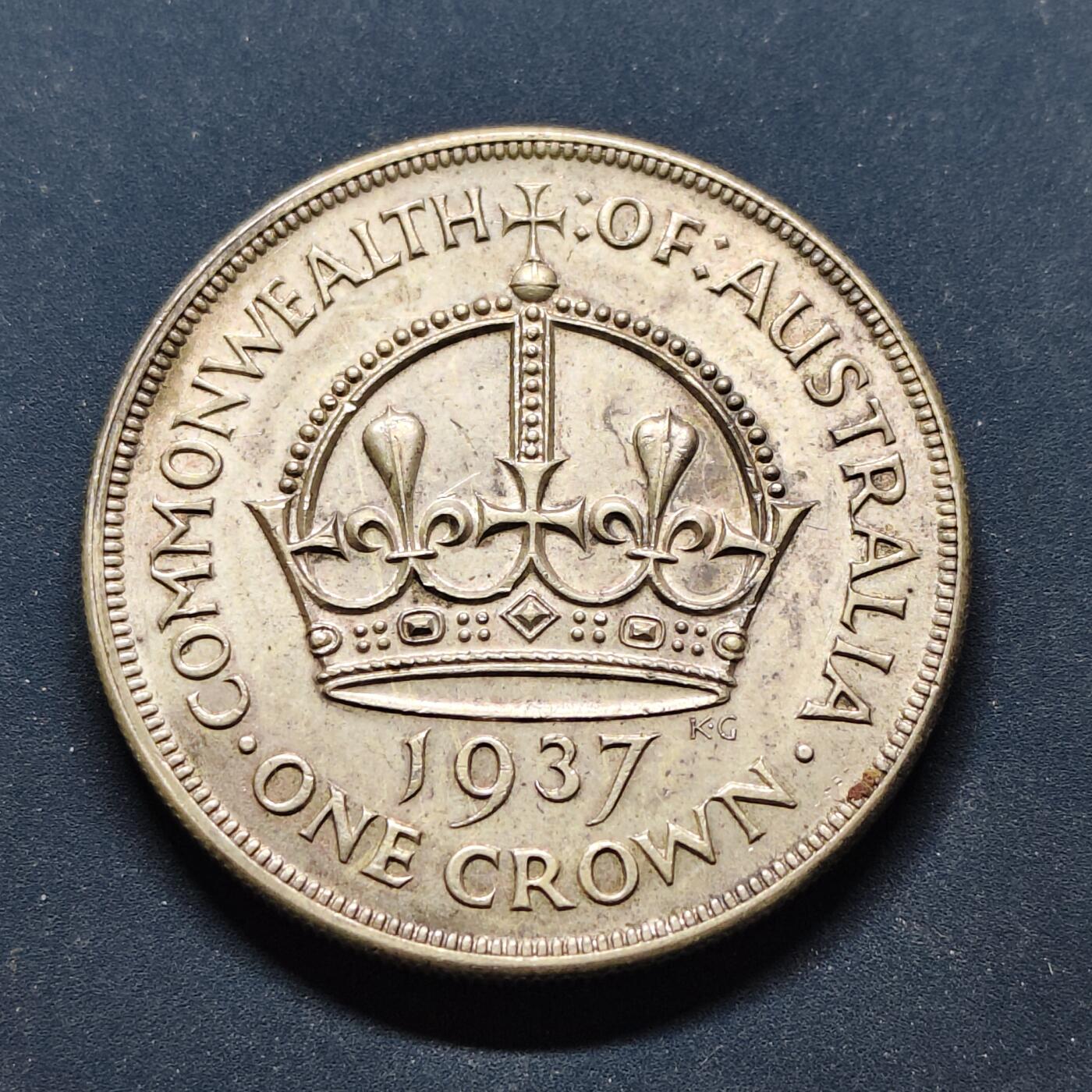 【全场包邮】纯粹捡漏拍501场-持续更新中 澳大利亚1937年1克朗乔治六世加冕克朗型纪念银币【38毫米28.28克92.5%】