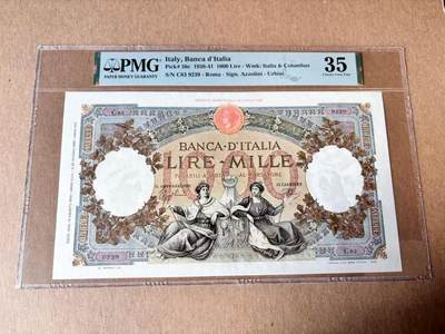 【Blue Auction】世界纸币精拍第782期——18级TOP拍卖/信誉/品质/专业/高效💫 - 【无47】意大利 1938-41年1000里拉 超大票幅 双水印 设计精美 PMG35