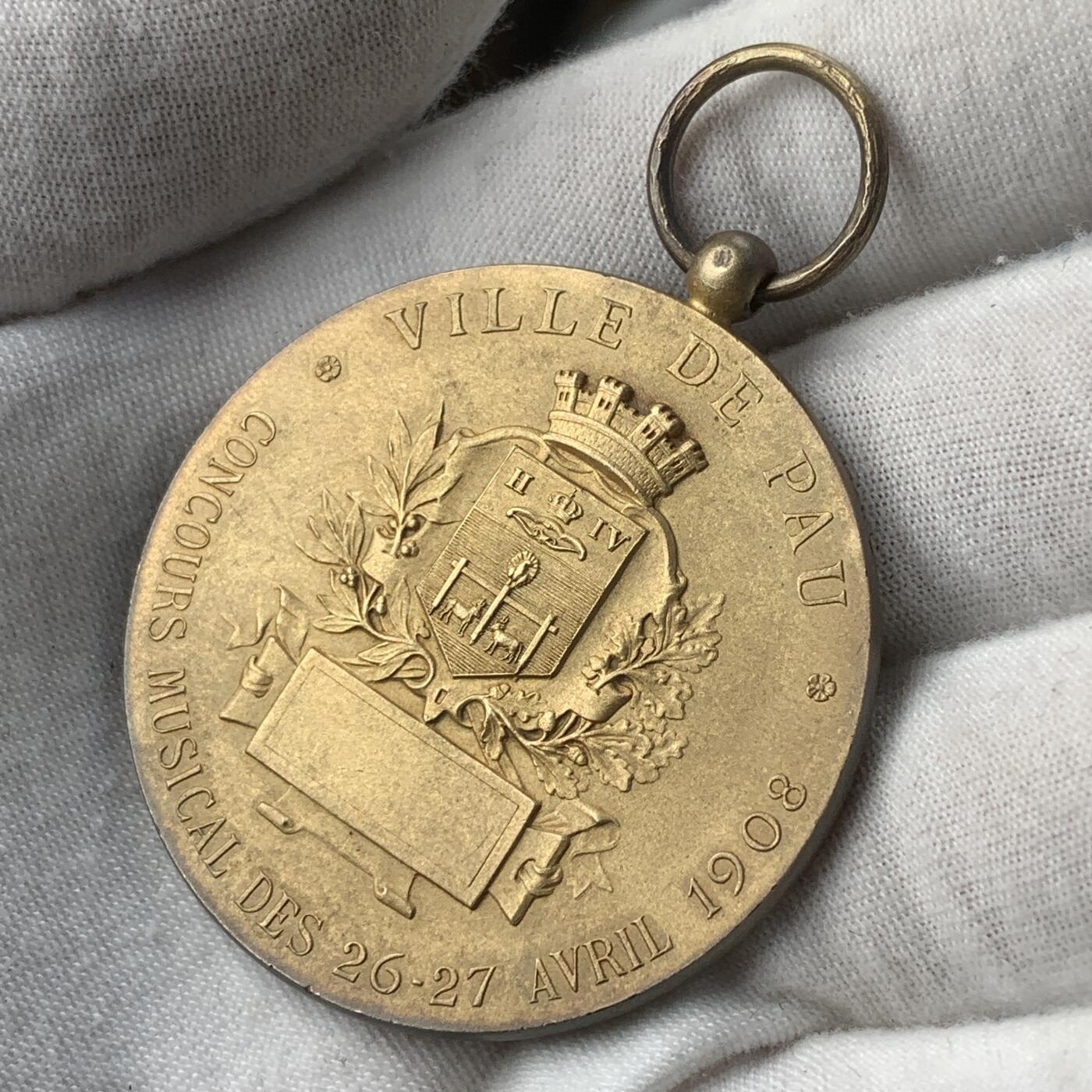 掌中浮雕-藏着的欧洲第052场 1908年法国音乐比赛金奖（银镀金），45mm ，46.76g